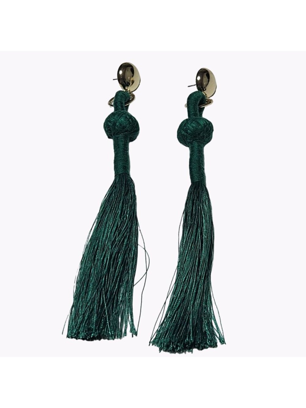 Retro Tassel Earrings Long Green Gold Tone Drop Dangle Statement Fashion Jewelry